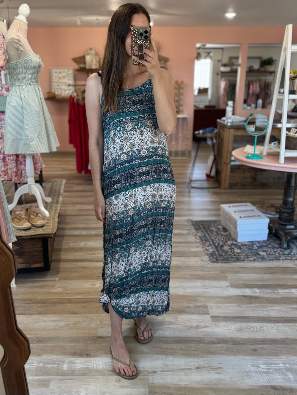 Hem & Thread Teal and White Patterned Beachy Maxi Dress
